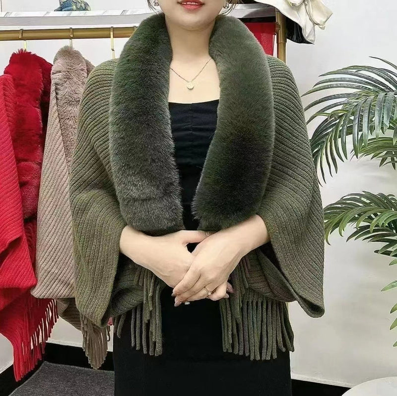 Casaco de Luxo Echarpe - Moda Inverno - lojascarmar® - caqui
