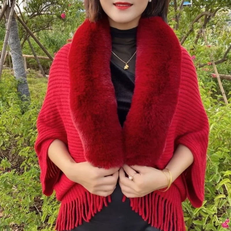 Casaco de Luxo Echarpe - Moda Inverno - lojascarmar® - vermelho